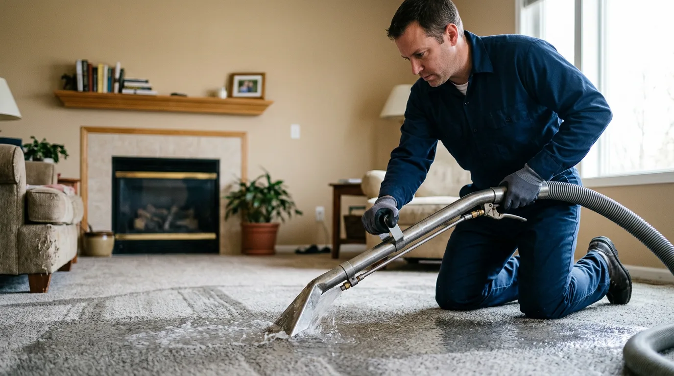 Water damage restoration technician working near Bethalto, IL
